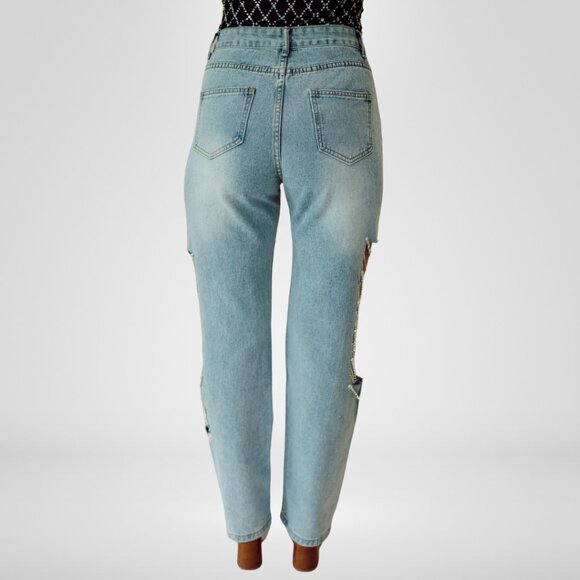 Concert Ready Rhinestone Jeans - Side Panel Cutout - Size Large (8/10) - Picture 2 of 7